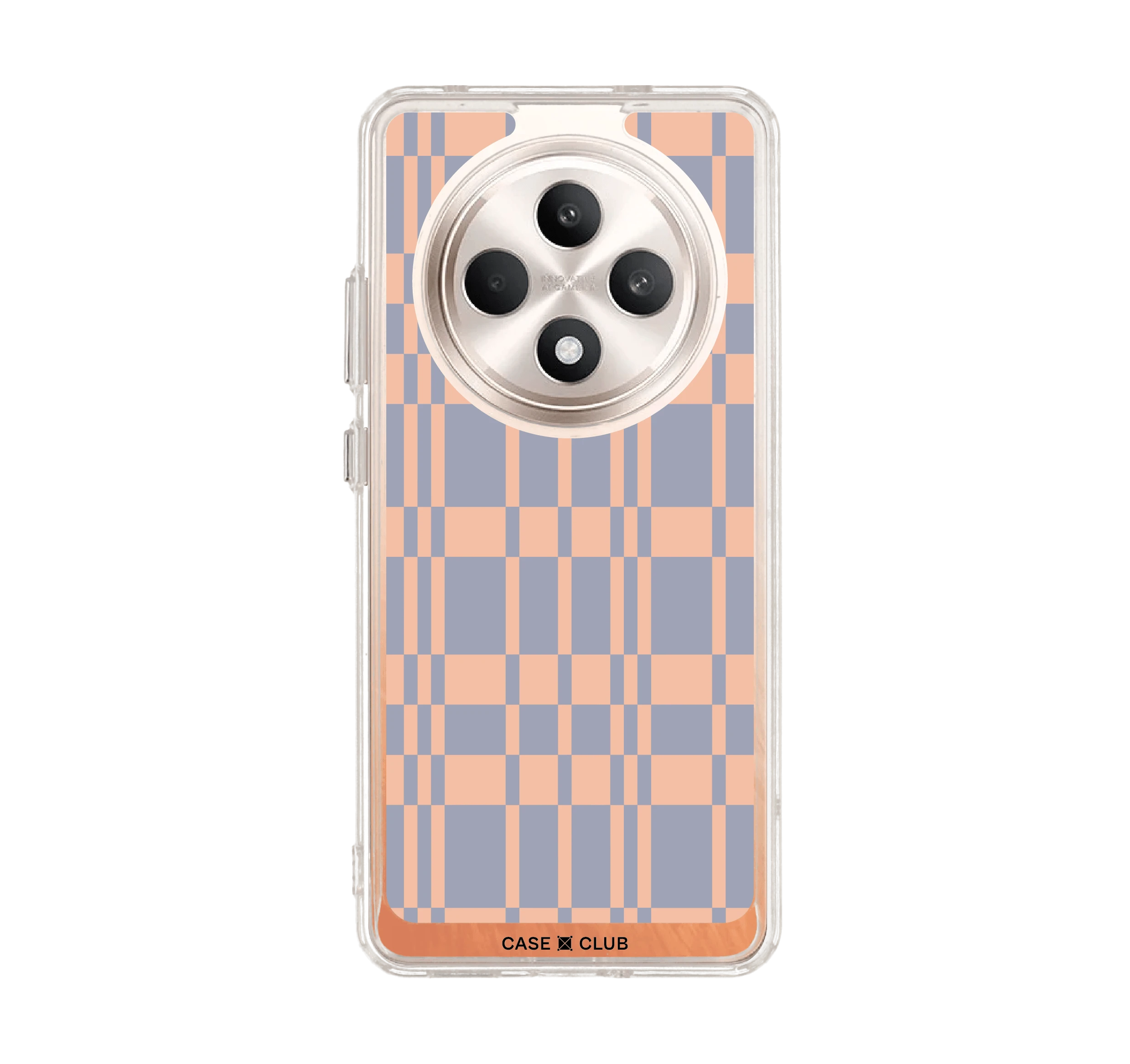 oppo reno 12f clear case asymmetric orange & blue grid